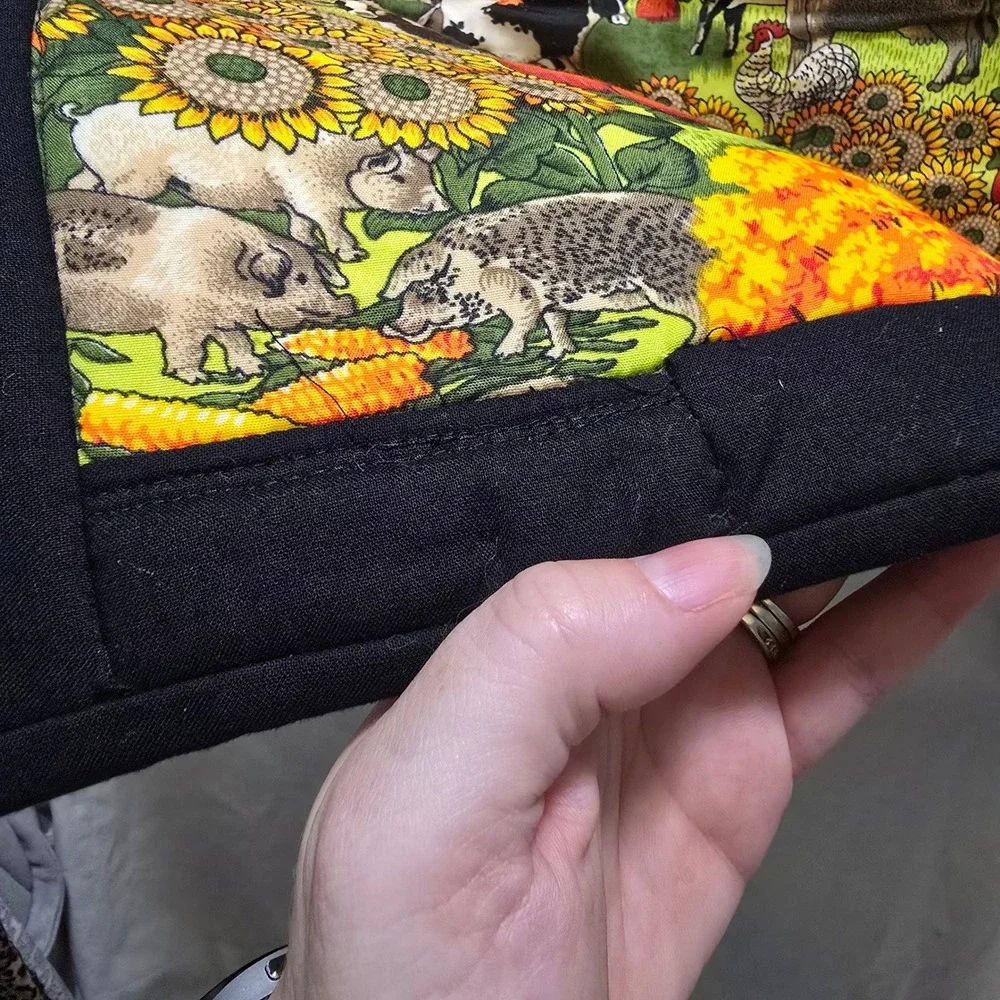 Farmhouse Autumn Harvest Quilted Tapestry Banner Pumpkin Sunflowers Barn Animals